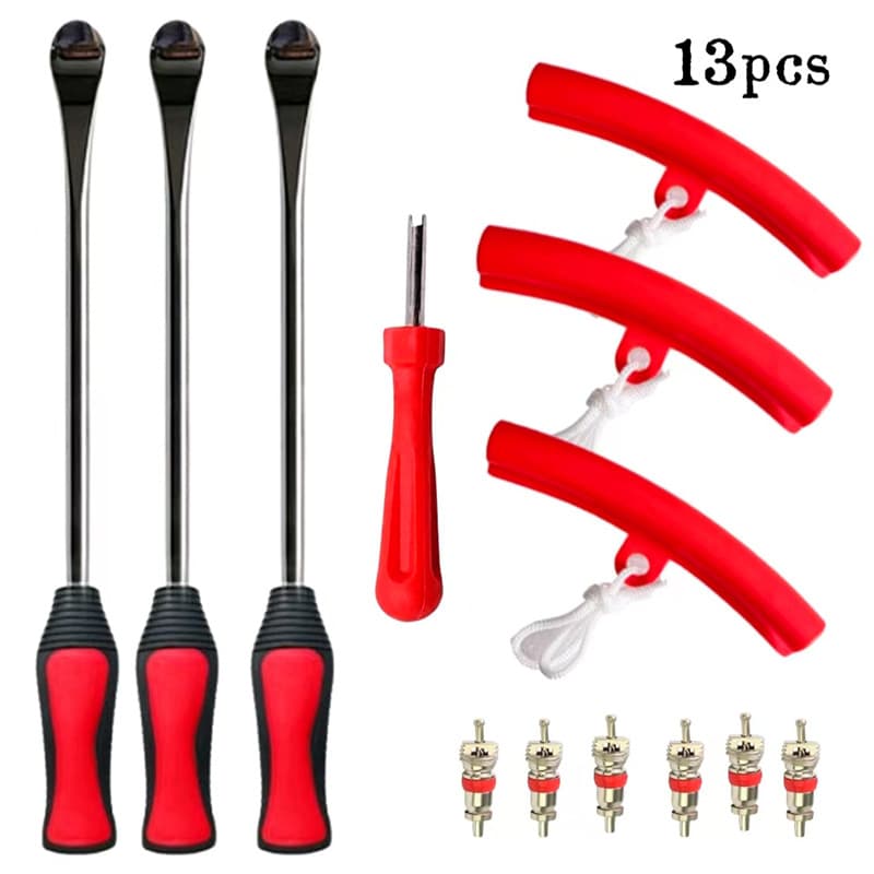 Tire repair and tire lever set, motorcycle tire changing tools, ear spoon tire pry bar, rim protector valve