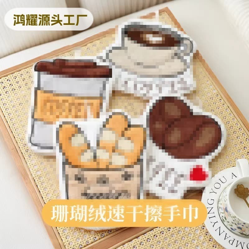 Coffee hand towel manufacturer wholesale coral velvet hand towel bathroom kitchen water absorbent hanging children's hand towel