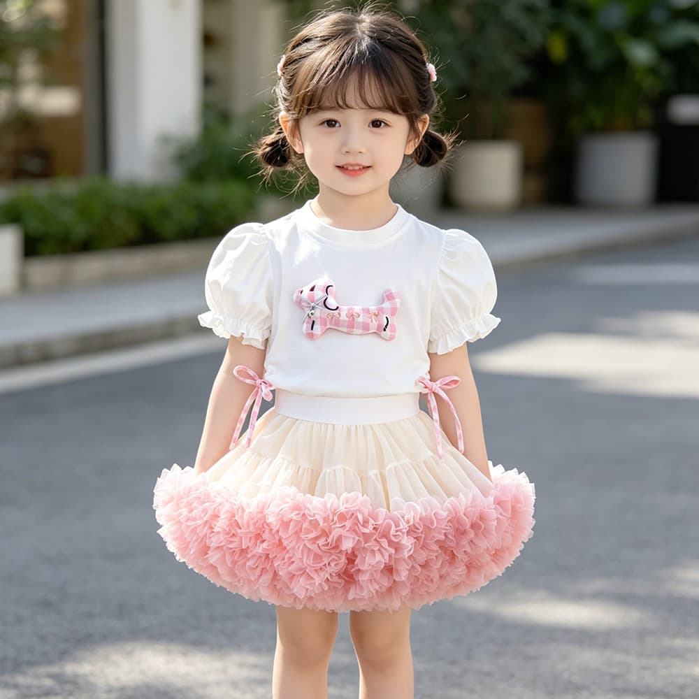 Tutu Skirt for Girls, Puffy Skirt for Baby Girls, Tutu Half Skirt, Children's Princess Tulle Skirt Set with Short Sleeves