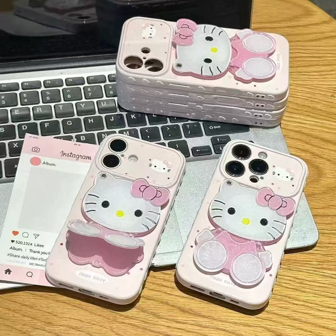 Polka Dot Cat Mirror Phone Stand Compatible with Apple 17, iPhone 16/15 New Cute Large View Window