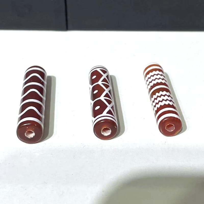 Tibetan Style Buddhist Accessories, Red Agate Dzi Bead, Irregular Spacer Bead, Water Ripple Pattern West Asian Bead, DIY Straight Tube Buddhist Beads