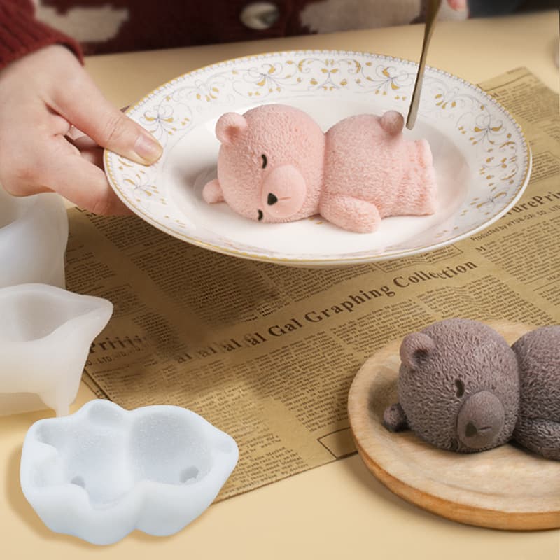 3D Sleeping Bear Silicone Mold Sound Asleep Bear Animal Jelly Mousse Cake Soap Silicone Mold