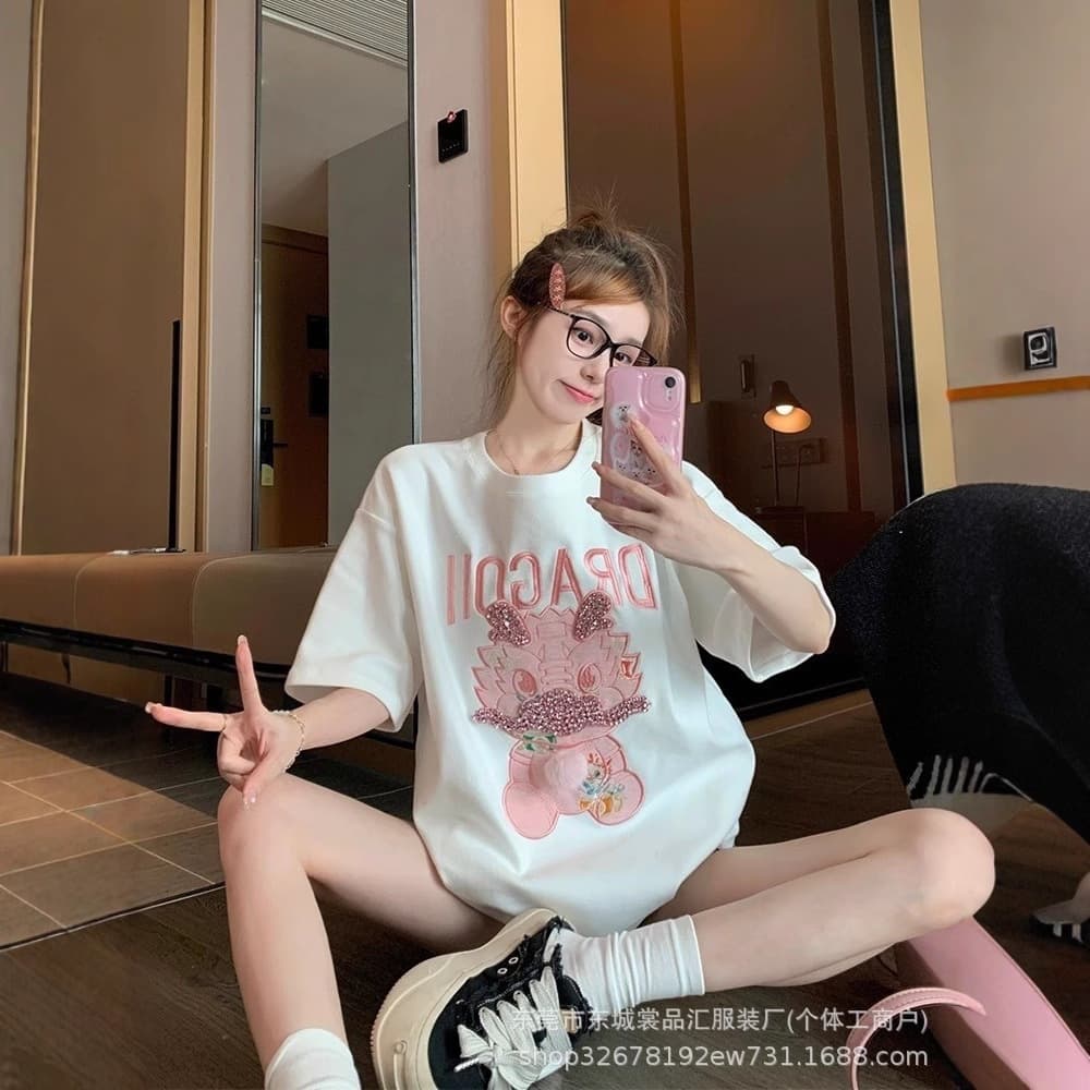 Shein Summer New Women's T-Shirt Loose Short Sleeve Hot Selling Street Stall Source Basic Top Factory Direct Supply Mixed Wholesale