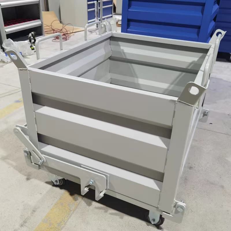 Self-Dumping Industrial Waste Bin Heavy-Duty Steel Metal Tote Bin Workshop Forklift Chip Collection Box