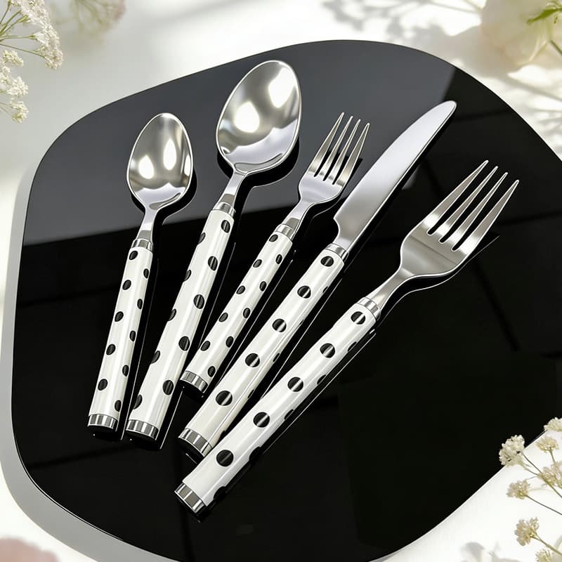 Western stainless steel knife, fork and spoon steak cutlery set long handle thickened polka dot fork and spoon set for household cross-border use