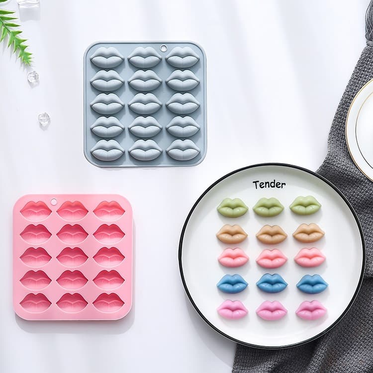 In Stock 15-Cavity Lips Shape Silicone Mold Baking Tool Cake Chocolate Mold Soft Candy Drop Soap Mold
