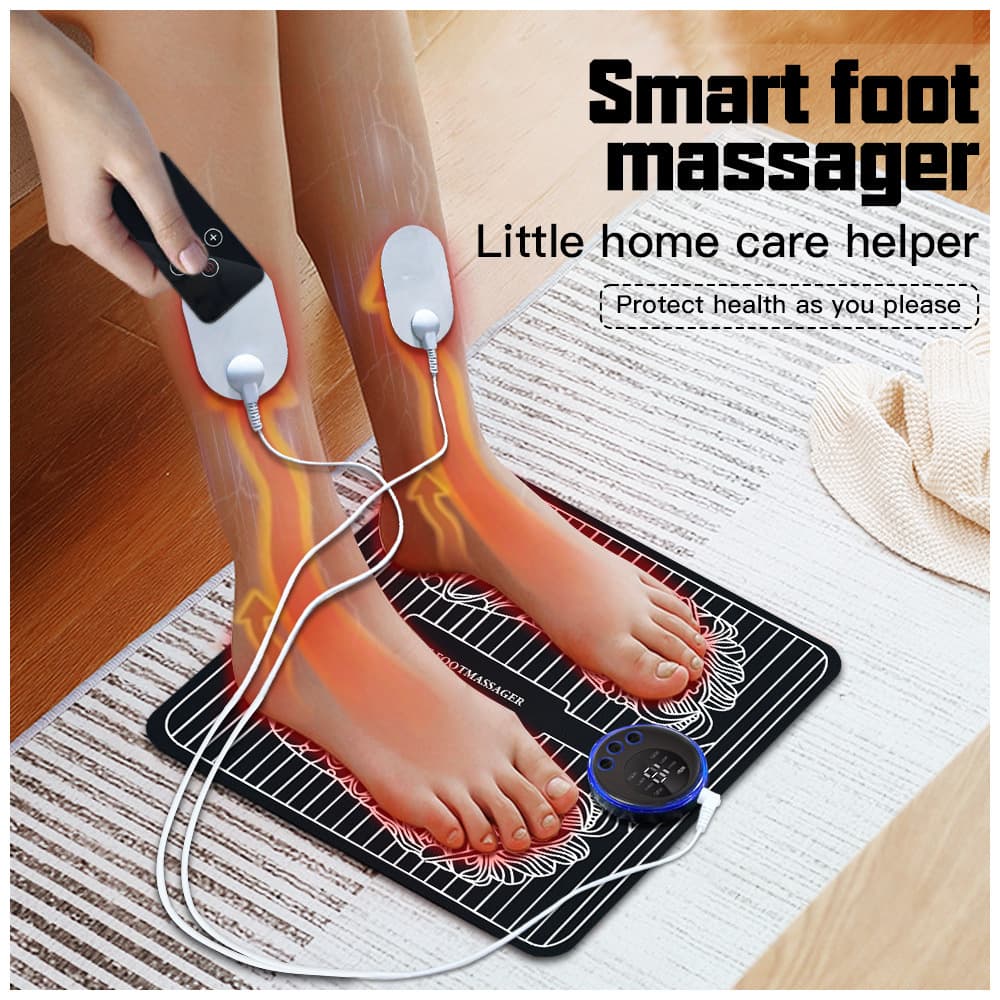 New Smart EMS Massage Foot Pad Pulsating Foot Mat Microcurrent Fitness Foot Sole Massager Black