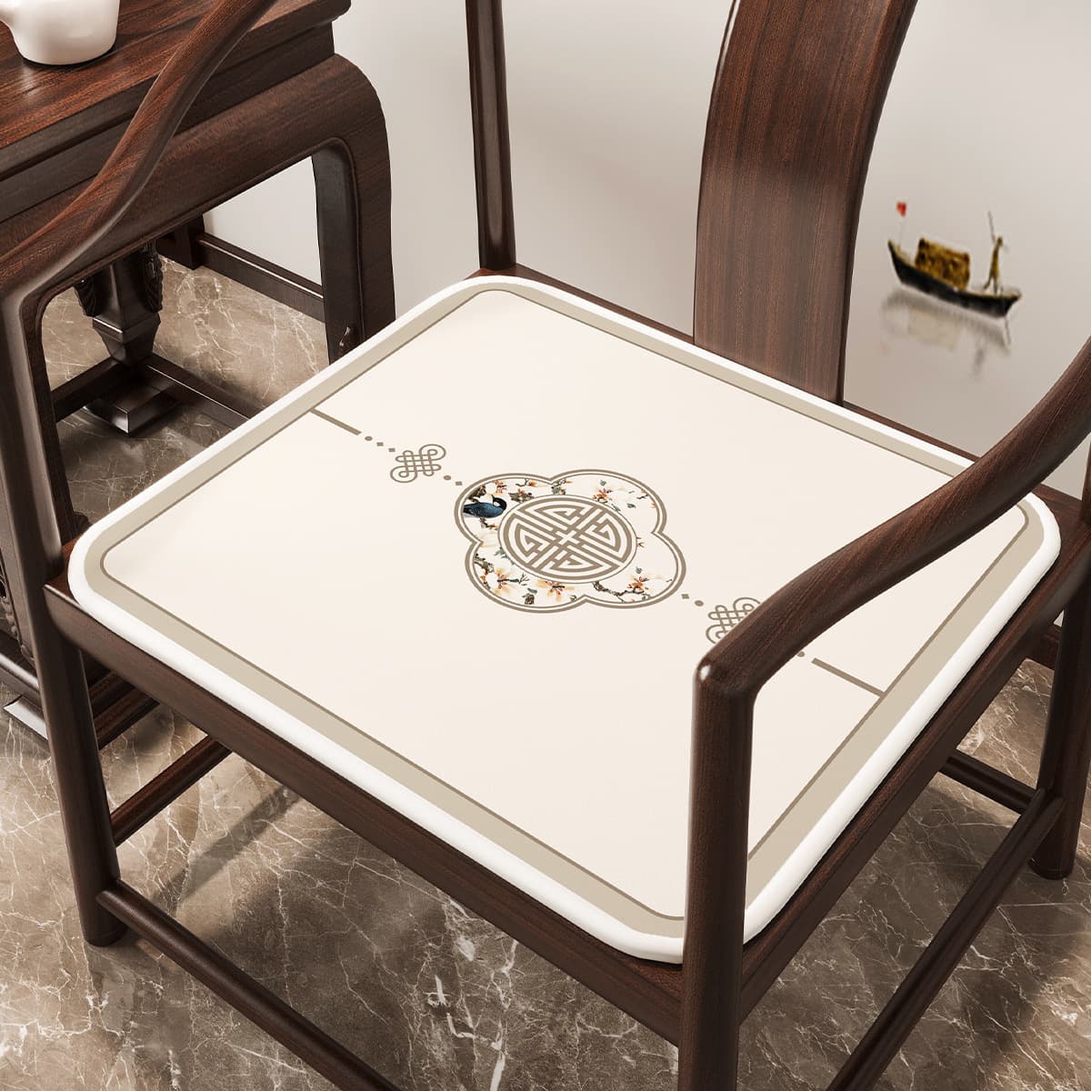 New Chinese Style Solid Wood Chair Cushion, Classical Spring and Autumn Chair, Washable Anti-Slip Tea Table Ice Silk Pad