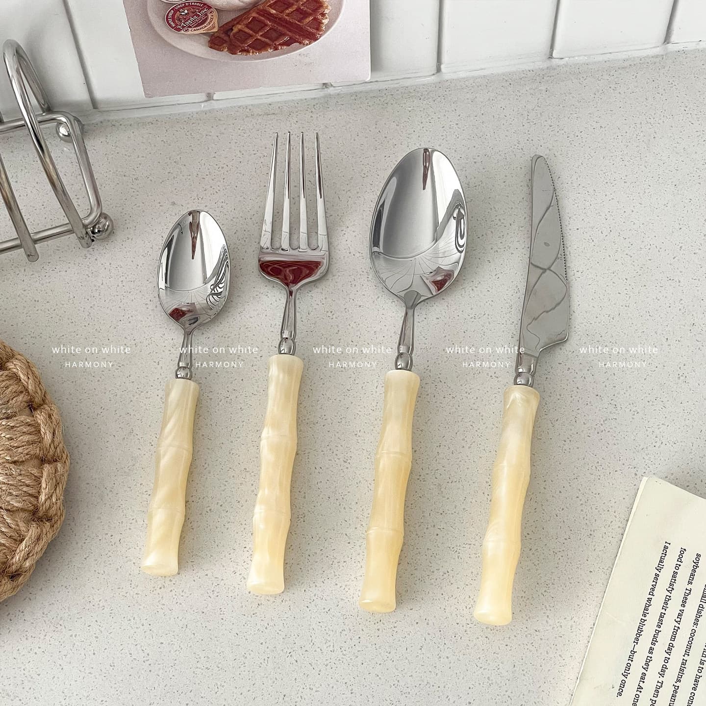 Beautiful tableware knife and fork bamboo fork high-end luxury knife, fork and spoon three-piece set 304 stainless steel dessert spoon