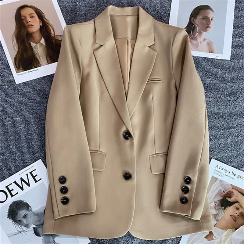 Khaki Color Women's Suit Jacket Casual Elegance Spring Autumn New Style Small Size Street Style Top Polyester Fiber