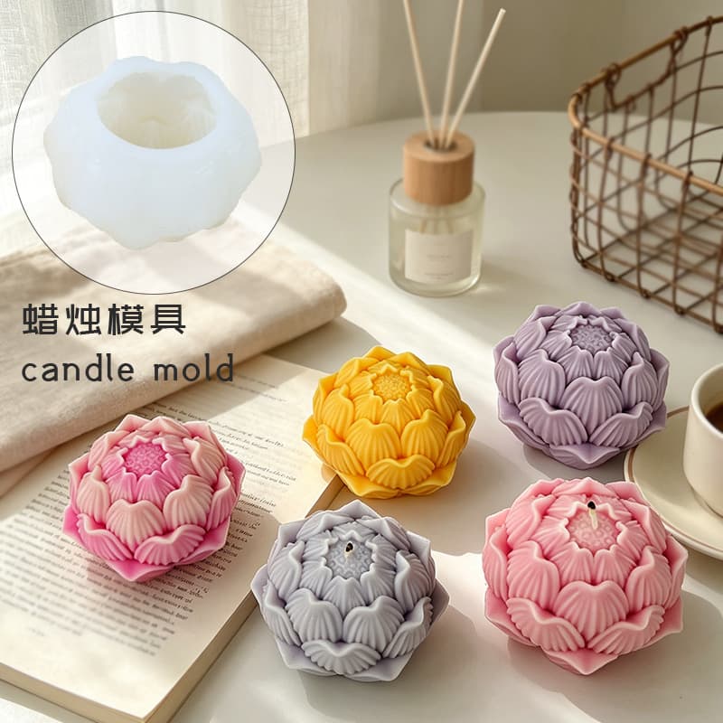 3D Embossed Lotus Aromatherapy Ornament Handmade Soap Candle Mold Exquisite Plaster Silicone Mold Baking Tool