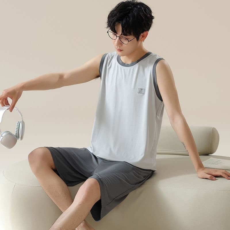 Summer Men's Vest and Shorts Set Pajamas Sportswear Casual Solid Color Popular Loungewear Can Be Worn Outside