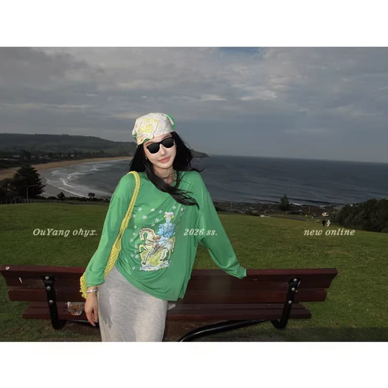 Ouyang 'Spring Pony' Exclusive Line Buy! Heavyweight Soft Lyocell Hand-Painted Pony Print T-Shirt