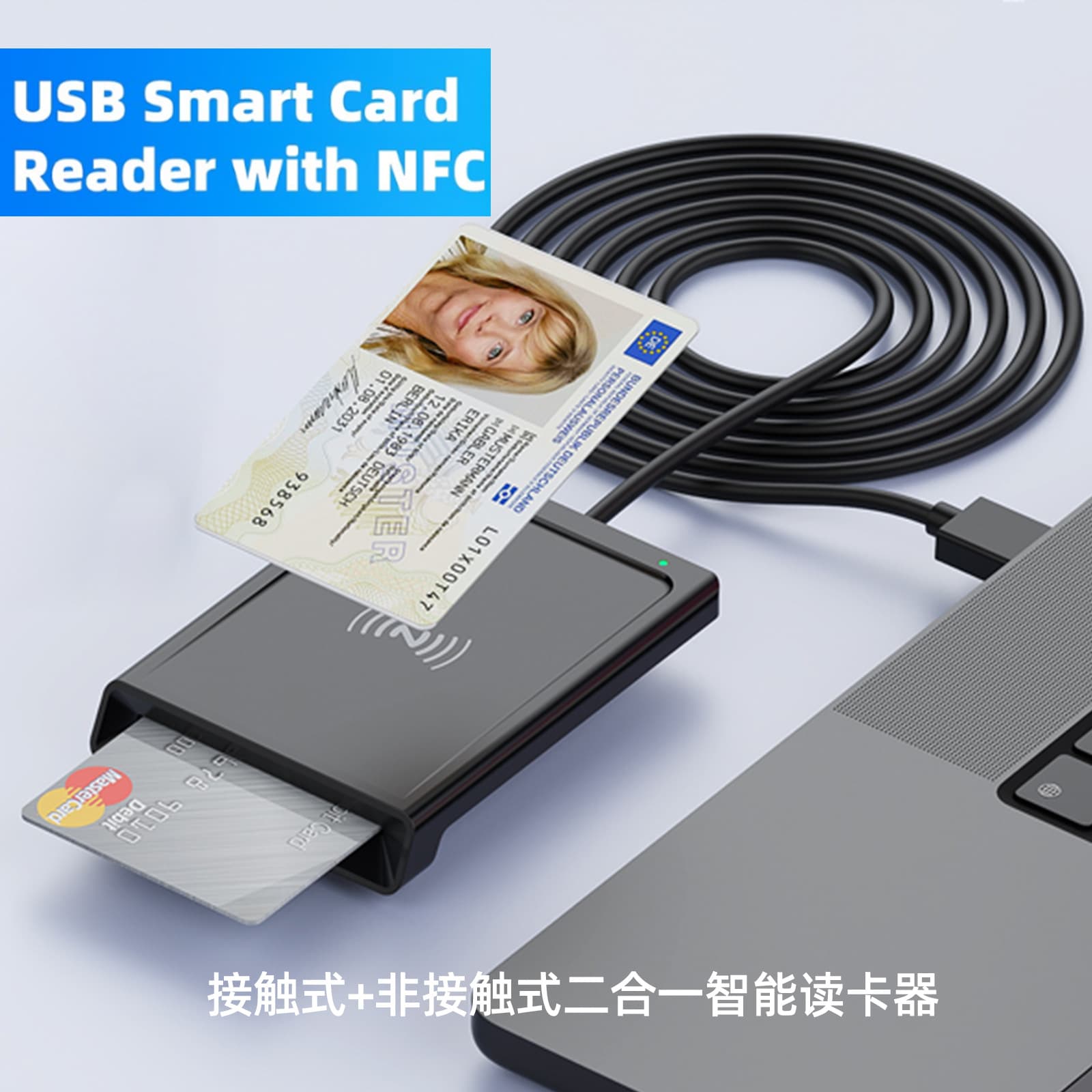 Contact + NFC Smart Card Reader IC ID Card Bank Card Tax Reporting ID Card RFID Reader