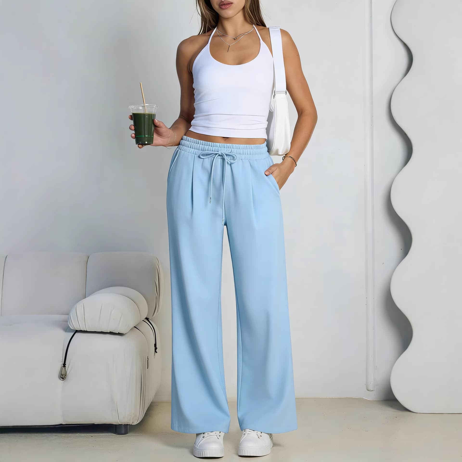 Best-selling Plus Size Women's Sweatpants Loose Wide-leg Long Pants with Fleece Lining Casual Drawstring Joggers for Amazon and Temu in Europe and America