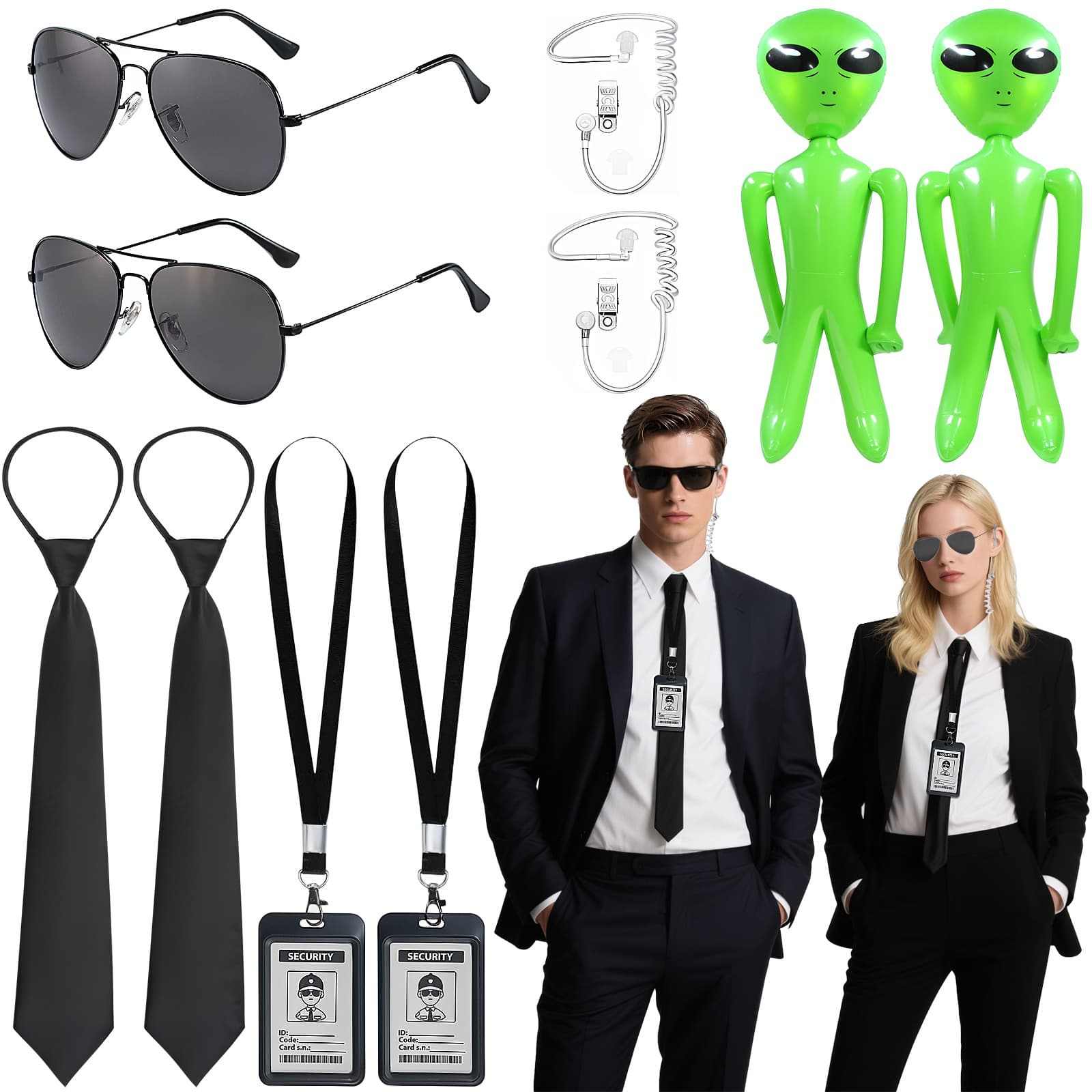 Alien Agent American Wedding Boy Secret Agent Costume Outfit Sunglasses Earpiece Badge Earpiece M96