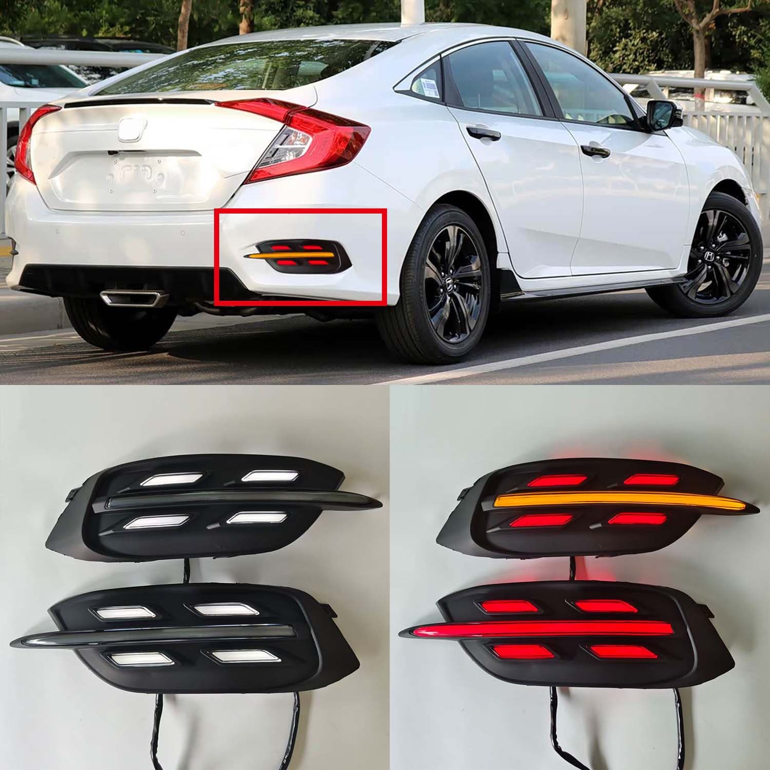 Fits Honda Civic 10th Gen Rear Bumper Light 2016-2019 Civic Specific Rear Bumper Light Three-Color Flowing Turn Signal