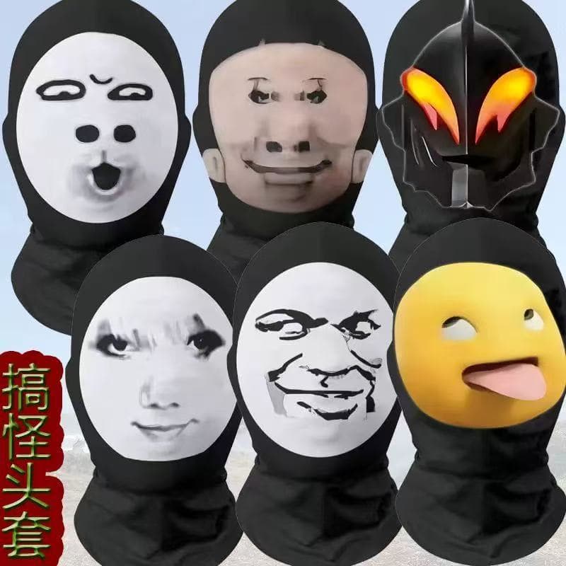 Viral Funny Expression Sun Protection Head Mask Cartoon Character Full Face Breathable Head Mask Cycling Face Cover Source Factory Wholesale