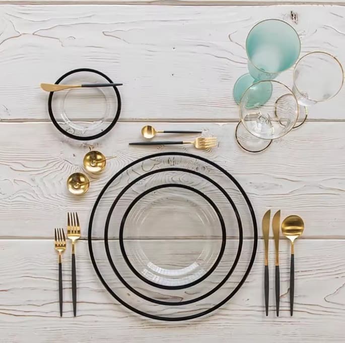 Ins-Style Gold-Rimmed Glass Fruit Plate, Strawberry Plate, Western-Style Plating Tableware Set, Export Glass Plate