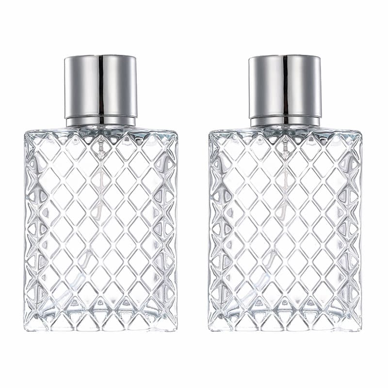Ready supply B012-50ml square flat bottle grid shape perfume bottle divided into glass bottle spray bottle empty bottle