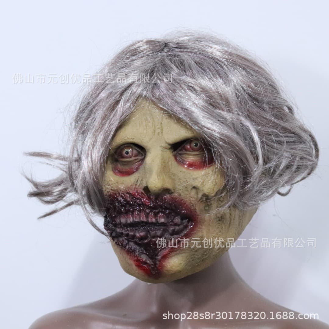 Bad Mouth Zombie Mask Halloween Horror Headgear Haunted House Escape Room Scary Props Wig Full Face Simulation