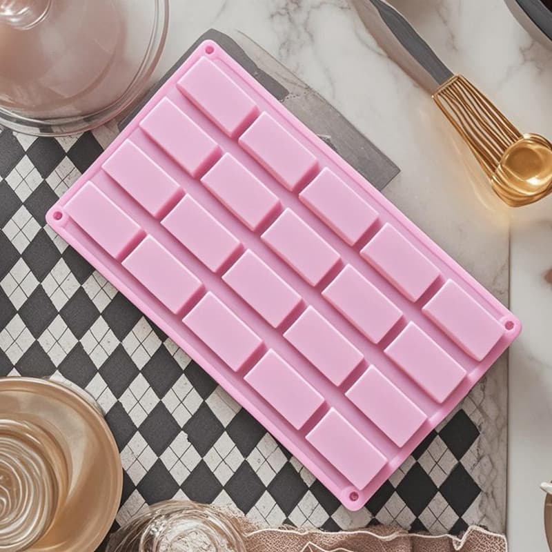 Silicone 20-Cavity Rectangular Chocolate Mold Strip Dubai Chocolate Cake Mold Pudding Jelly Soap Mold