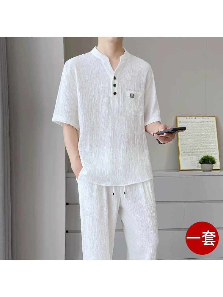 Big Size 300lb Casual Sportswear Set for Men Summer New Polo Shirt Short Sleeve T-Shirt with Long Pants Complete Set
