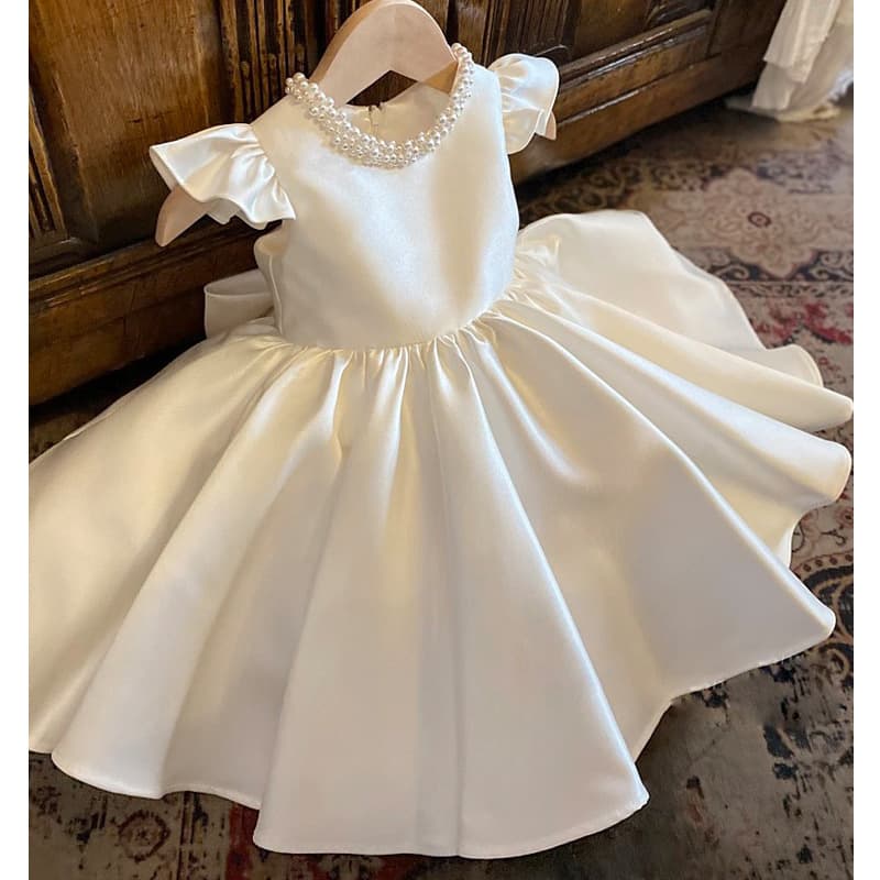 Fashionable catwalk satin princess dress tutu skirt baby one-year-old dress female birthday dress Korean style flower girl dress summer