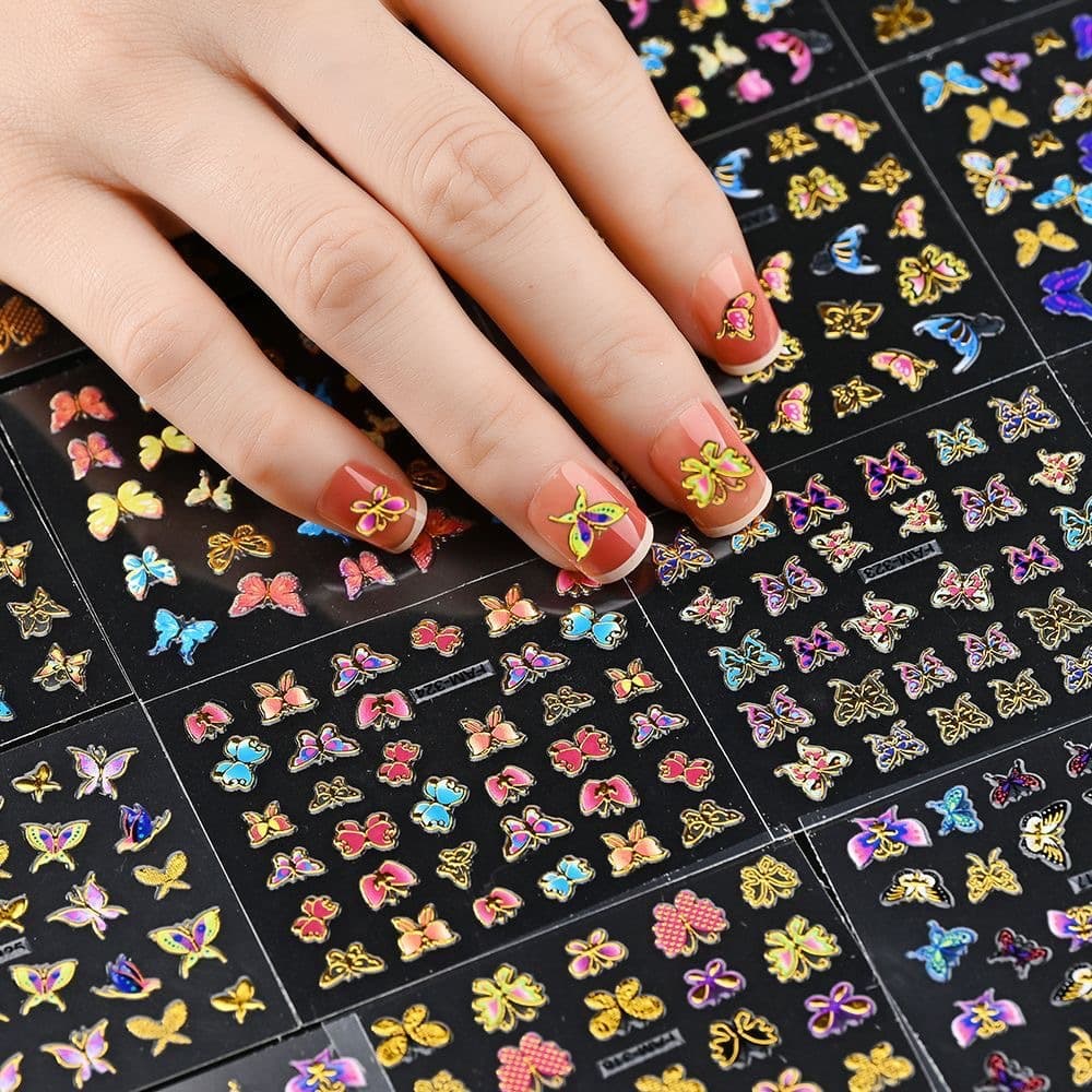 Nail Art Decal Hot Stamping Butterfly Laser Butterfly Hot Stamping Nail Art Patch Golden Hollow Hot Stamping Nail Sticker Cross-border Style