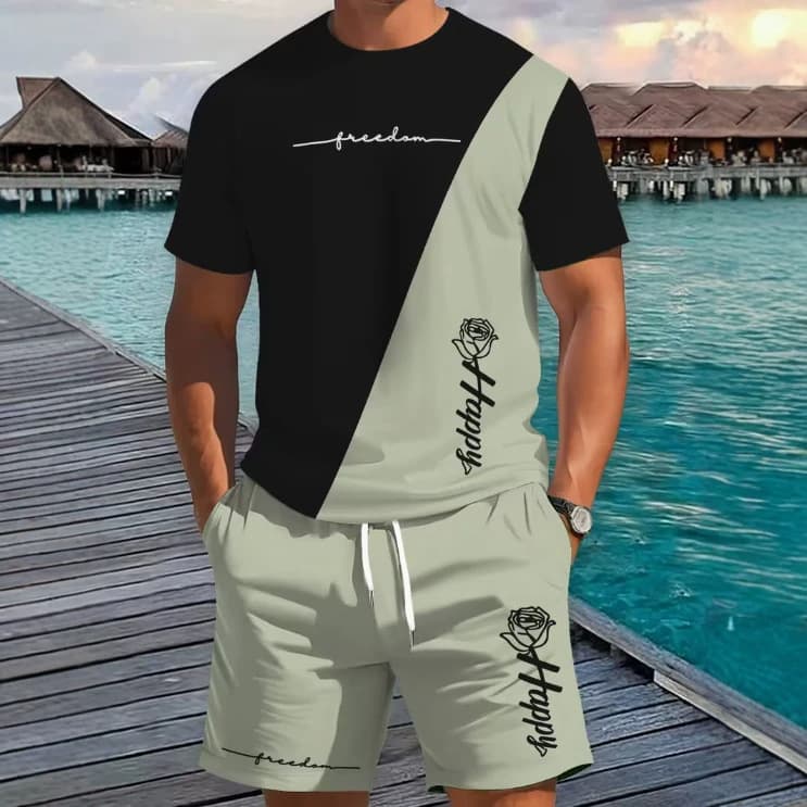 26 Cross-border Europe US Amazon Mercado Libre Men's Casual 3D Short Sleeve T-Shirt and Shorts Set Fashion Daily Set