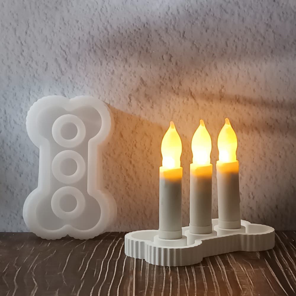S1512 Dog Bone Candle Holder Decorative Candle Holder Plaster Mold DIY Silicone Mold S0191