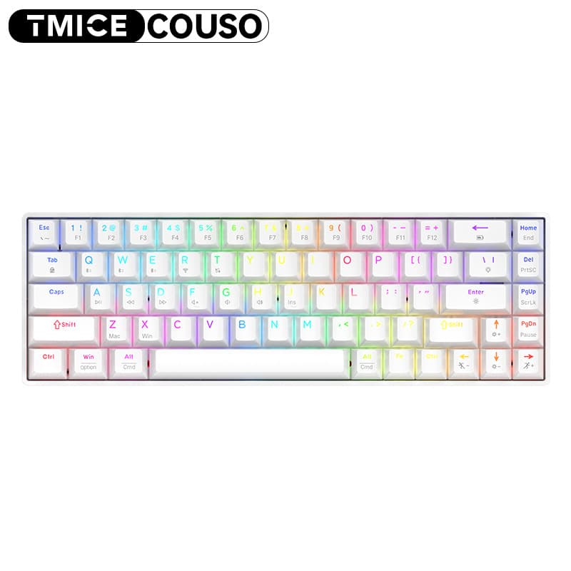 Bluetooth Tri-Mode Mechanical Keyboard 68-Key RGB Backlit Hot-Swappable Esports Wireless Gaming Keyboard Customizable