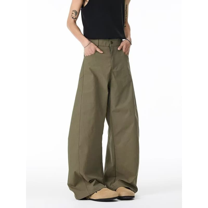 Summer deconstructed tailoring and splicing retro heavyweight casual pants straight-leg pants genderless military green scimitar loose pants