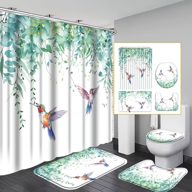 New Cross-Border Spring Magpie Colorful Butterfly Floral Print Shower Curtain Bathroom Bathing Set Partition Curtain