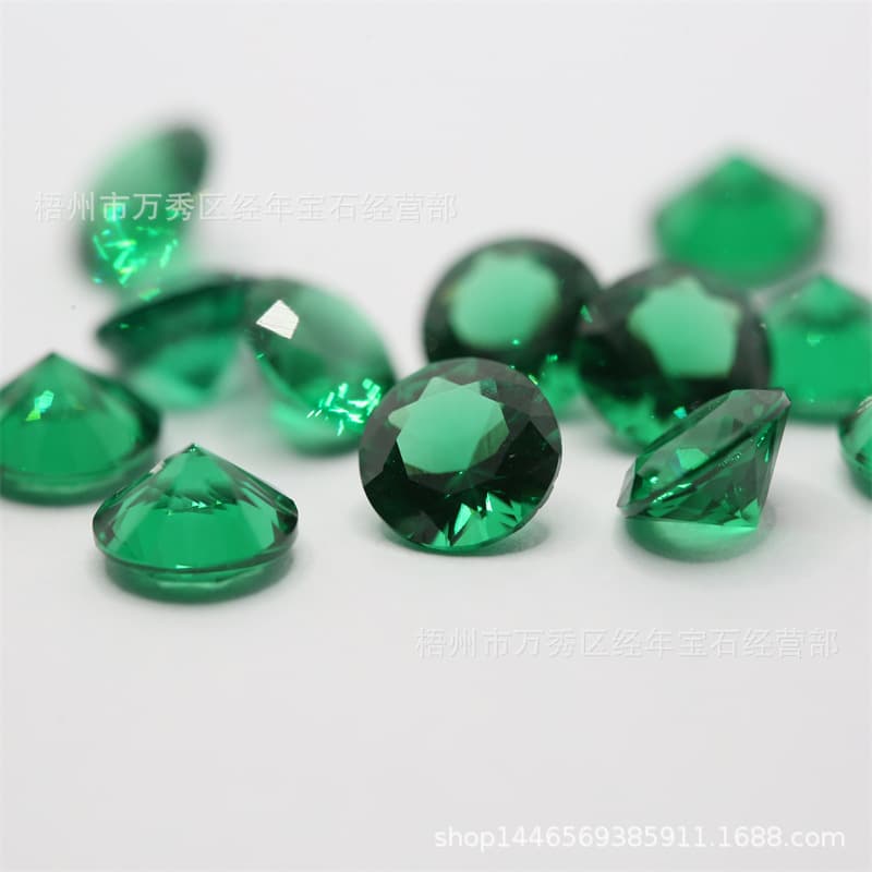 Man-made Pointed Bottom Round 3.0-8.0 Green Nano Loose Stone High Temperature Resistant Emerald Nano Wax Setting Green Gemstone