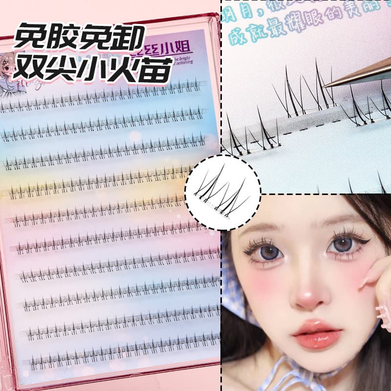Wholesale Glue-Free Small Flame Under-Eyelash Single Cluster Natural Segmented Transparent Stem False Eyelash Simulation On-the-Lash