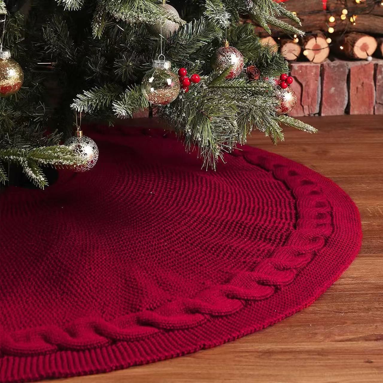 Cross-border Christmas Knitted Tree Skirt Red Cream Knitted Christmas Tree Skirt Decoration Supplies