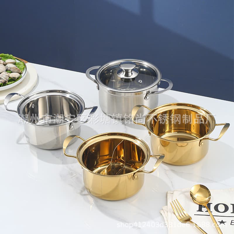 Single-Person Hot Pot Stainless Steel Dual-Flavor Pot Clear Broth Pot Slag Separation Pot One-Person-One-Pot Rotating Hot Pot Gold Soup Pot