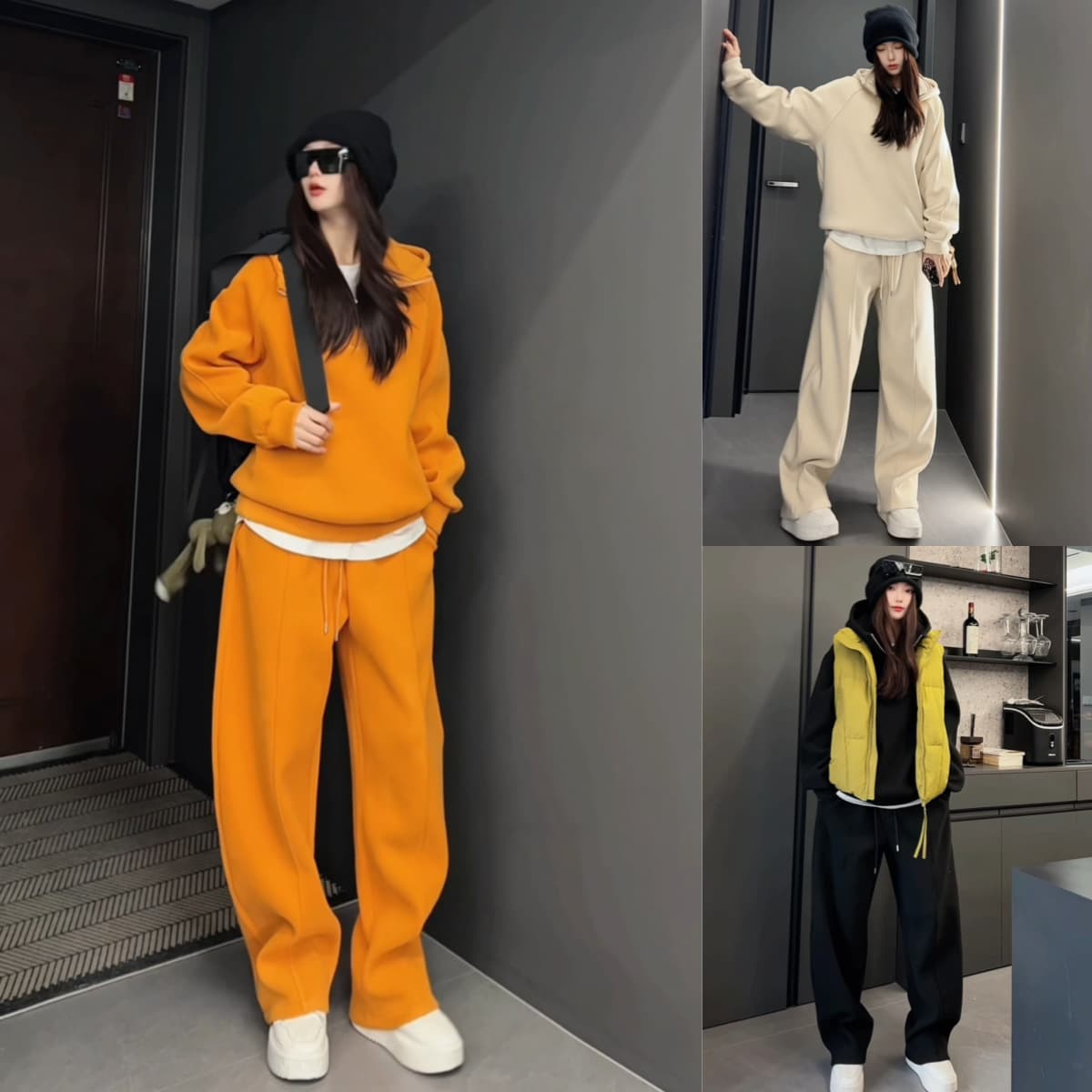 Autumn/Winter Fashion New Solid Color Zipper Premium Light Luxury Men's Fashion Set Hoodie and Sweatpants