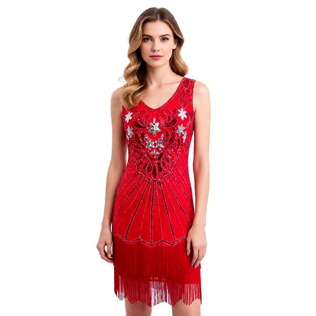 European and American 1920s retro V-neck sequin Gatsby light luxury sequin tassel skirt dress party prom small dress