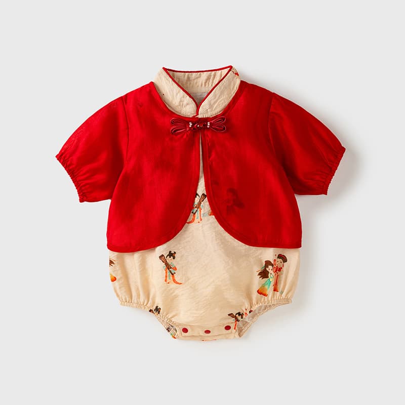 Baby clothes, baby girl suit, summer Chinese style cardigan jumpsuit, new Chinese style cheongsam two-piece suit