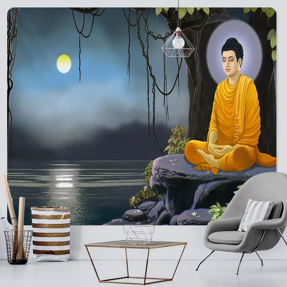 Indian Buddha Statue Meditation Home Decor Tapestry Mandala Tapestry Bohemian Yoga Mat Bedroom Wall Decor