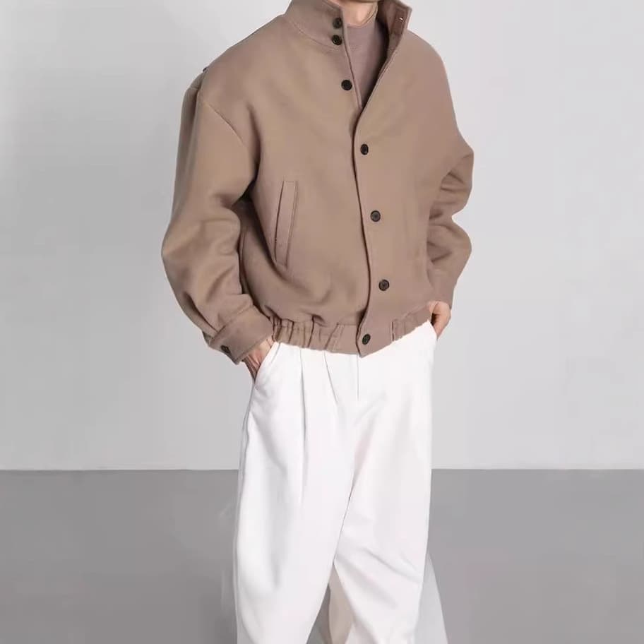 Men's New Spring and Autumn Premium Stand Collar Wool Coat Korean Style Trendy Jacket Ins Edgy Handsome Jacket Top Fashion