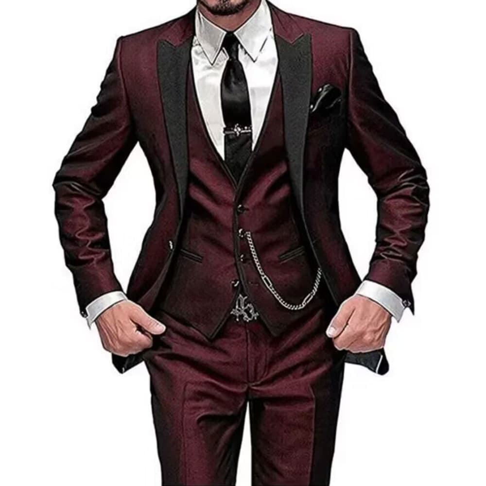 New Men's Three-Piece Suit Black Lapel Color Block Suit Banquet Party Wedding Groom Best Man Suit