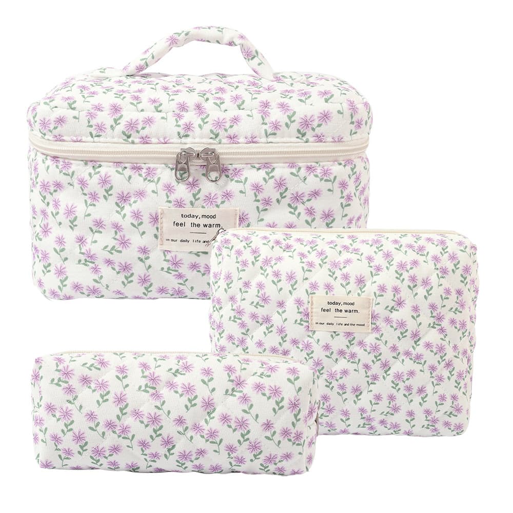 Cross-border Vertical Cosmetic Bag Large Capacity Portable Floral Print Cosmetic Organizer Travel Handbag Toiletry Bag