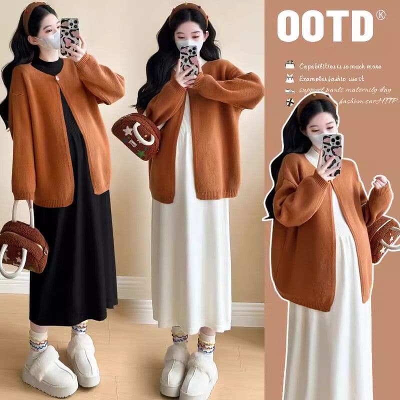 Maternity Autumn Outfit Set New Autumn Winter Dress Cardigan Skirt Women Two-Piece Summer Casual Style