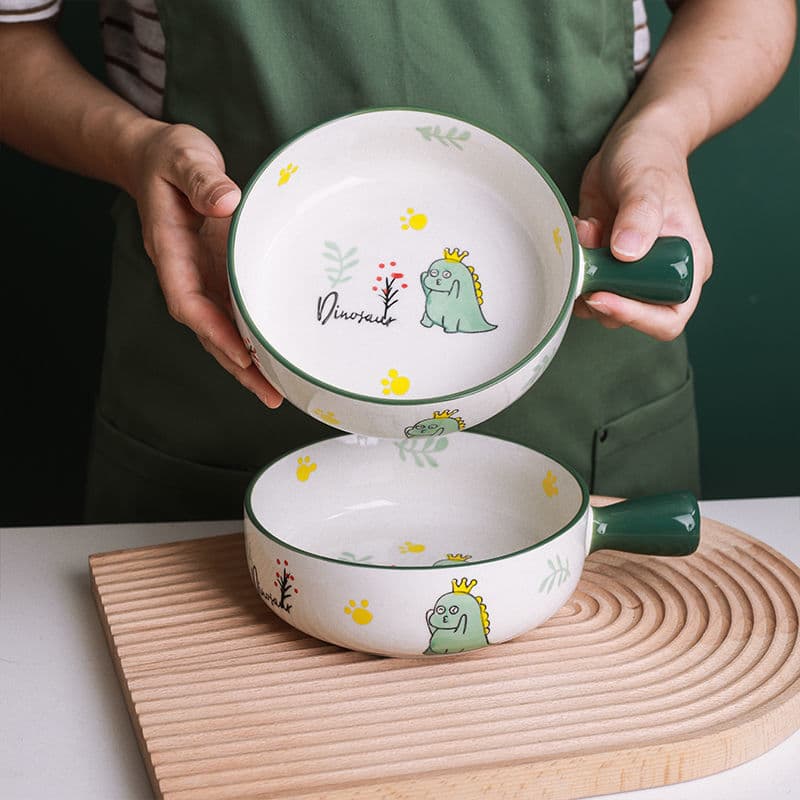 Cute Ceramic Instant Noodle Bowl with Handle, Household Personal Tableware, Fruit Salad Bowl, Soup Bowl, Plate Handle Bowl
