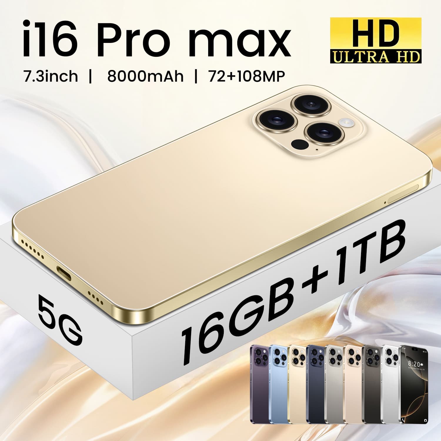 Cross-border mobile phone i16Pro Max Android 14 Smart Island 7.3-inch large screen foreign trade hot-selling new smartphone