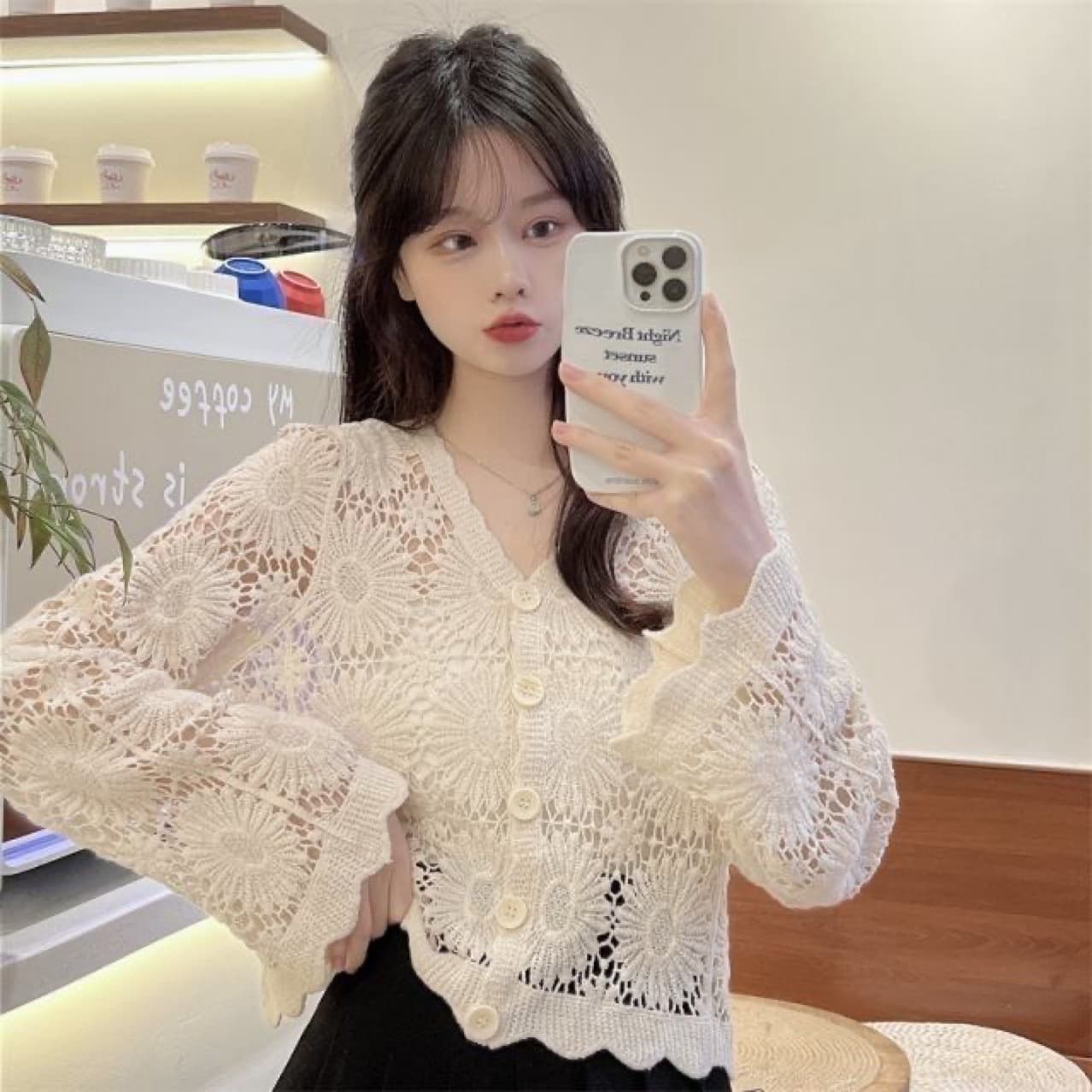 Ethnic-style crochet button knit sun protection cardigan women's cotton hollow-out jacket wholesale crochet hollow-out coat
