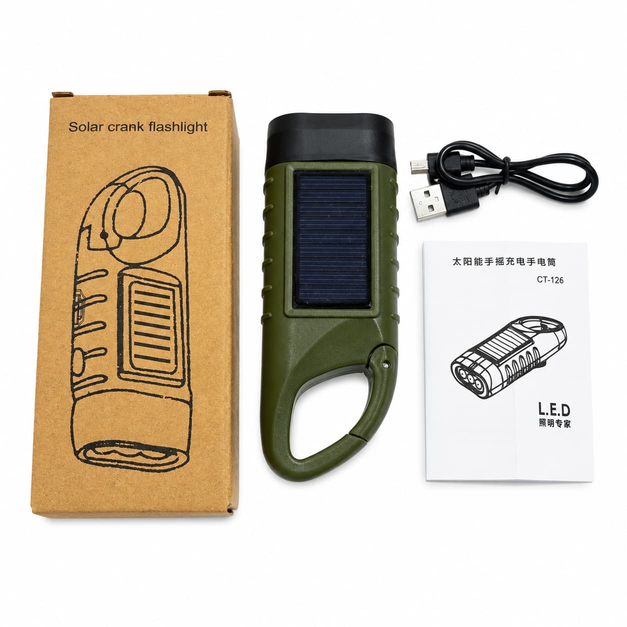 Emergency Flashlight, Super Bright, Ultra Long Battery Life, Large Capacity, Solar and Hand Crank Powered, Outdoor Rechargeable, Portable